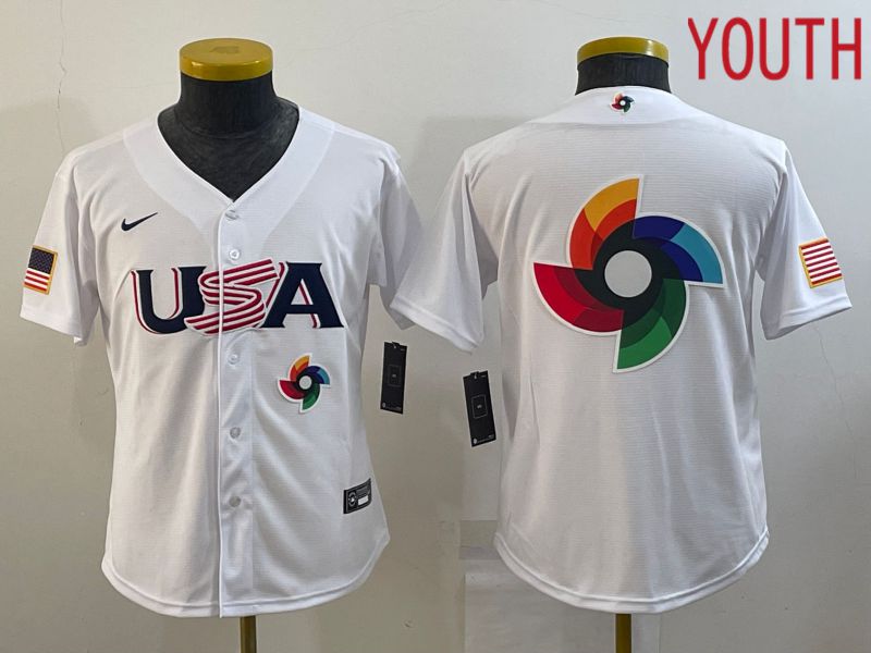 Youth 2023 World Cub USA Blank White Nike MLB Jersey1